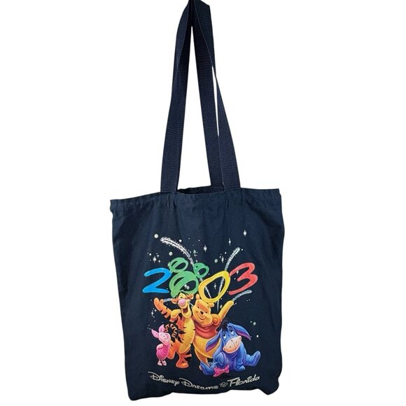VTG 2003 Rare Disney World Dreams Florida Winnie the Pooh Large Tote Bag Navy - Picture 2 of 10